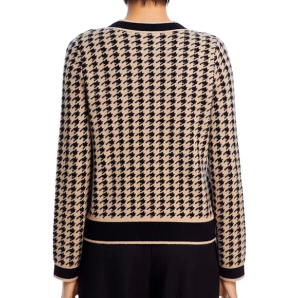 C by Bloomingdale's Cashmere Houndstooth Contrast Trim Cashmere Cardigan-Black/H - Picture 3 of 6